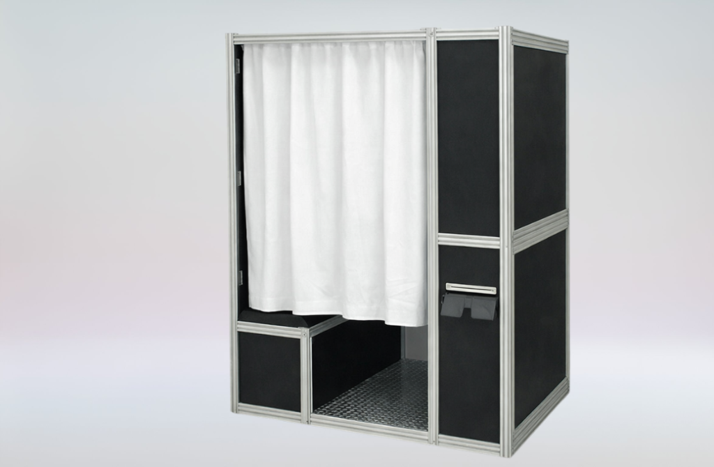 Vintage retro photo booth with classic photo strip prints at corporate gala