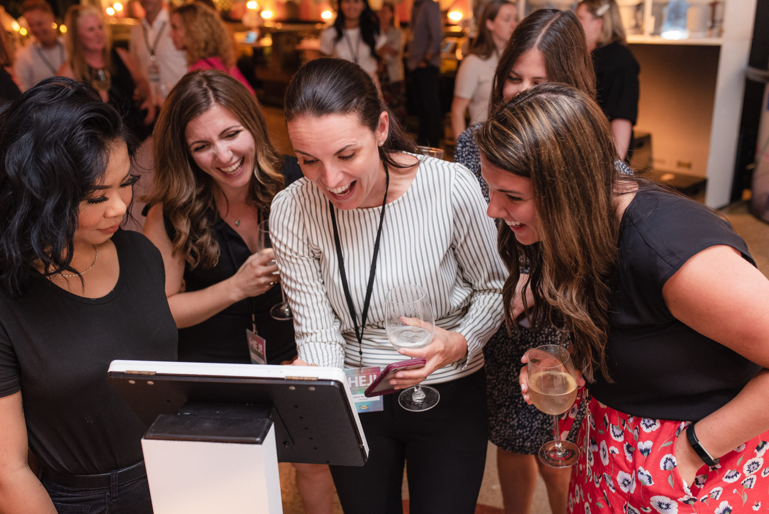 Professional DSLR camera and studio lighting equipment used for corporate photo booth services